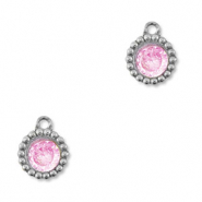 Stainless steel charms zirconia round Silver-Light Pink