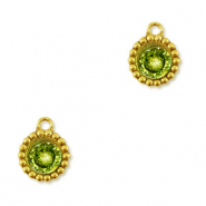 Stainless steel charms zirconia round Gold-Lime Green