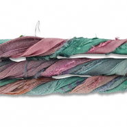 Silk sari ribbons Green-Purple-Pink