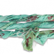 Silk sari ribbons Mint Green-Dark Brown