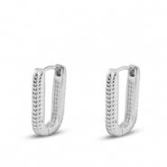 Brass TQ metal earrings / earpins oval Silver