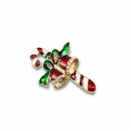 Brooches candy cane with Christmas bells Gold-Red-Green-White