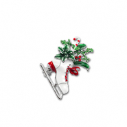 Brooches skate with Christmas greenery Silver-White-Green
