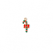 Metal charms candy cane Gold-Green-Red