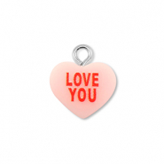 Resin pendants heart "LOVE YOU" Light Pink-Red