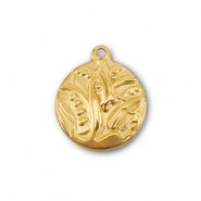 Stainless steel charms round with plant Gold
