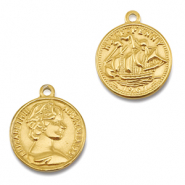 Stainless steel charms coin with ship/face Gold