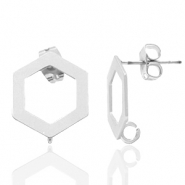 DQ European metal findings earpin hexagon with loop Antique Silver (nickel free)