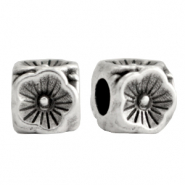 DQ European metal beads flower cube 5mm Antique Silver (nickel free)