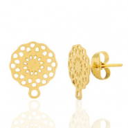 Stainless steel earrings/earpin flower with loop Gold