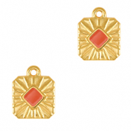 DQ European metal charms square Gold-Coral Red (nickel free)