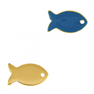 DQ European metal charms fish Gold-Cerulean Blue (nickel free)