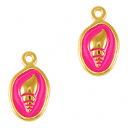 DQ European metal charms shell Gold-Neon Fuchsia Pink (nickel free)