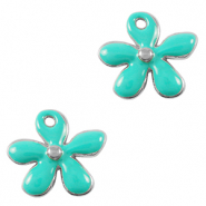 DQ European metal charms flower Antique Silver-Turquoise (nickel free)