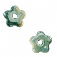 DQ greek ceramic beads flower Ocean Wave Green-Brown