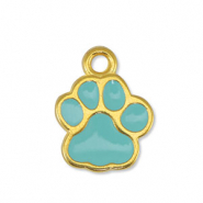 DQ European metal charms dog paw Mint Blue-Gold (nickel free)