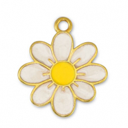 DQ European metal charms flower Pearl White-Yellow-Gold (nickel free)