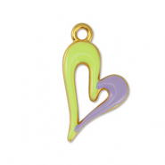 DQ European metal charms heart Lime Yellow-Lilac-Gold (nickel free)