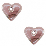 DQ greek ceramic beads Heart Pink-Brown