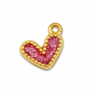 DQ European metal charms heart Gold-Glitter Pink (nickel free)