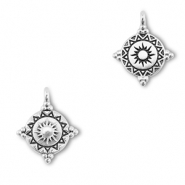 DQ European metal charms round with sun Antique Silver (Nickelfree)