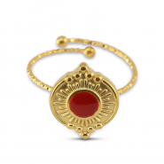 Stainless steel rings enamel round Gold-Cherry Red