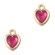 Crystal glass charms heart Dark Pink-Gold