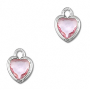 Crystal glass charms heart Light Pink-Silver