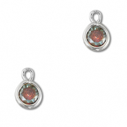 Crystal glass charms round Multicolor-Silver