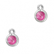 Crystal glass charms round Dark Pink-Silver