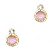 Crystal glass charms round Light Pink-Gold