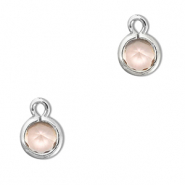 Crystal glass charms round Peach-Silver