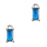 Crystal glass charms rectangle Blue-Silver