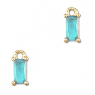 Crystal glass charms rectangle Aquamarine Blue-Gold