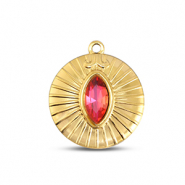 BY31&reg; Stainless steel charms round Gold-Soft Pink Opal