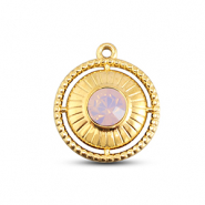 BY31&reg; Stainless steel charms round with ring Gold-Soft Pink Opal