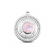 BY31&reg; Stainless steel charms round with ring Silver-Soft Pink Opal