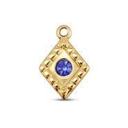 BY31&reg; Stainless steel charms rhombus Gold-Sapphire Blue