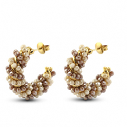 Top Faceted earrings twisted Brown AB-Beige AB-Gold