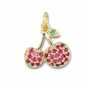 Brass TQ metal charms cherries Gold-Fuchsia