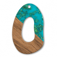 Wooden pendants irregular Blue Transparent-Gold-Brown