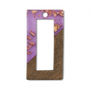 Wooden pendants rectangle Purple Transparent-Gold-Brown