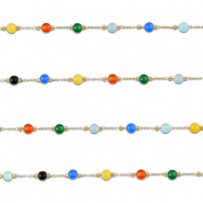 Stainless steel findings belcher chain Agate round Gold-Multicolour