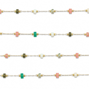 Stainless steel findings belcher chain mix of nature stone rondelle Gold-Multicolour