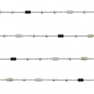 Stainless steel findings belcher chain mix of nature stone tube Silver-Black-Grey