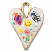 Metal charms with enamel heart White-Multicolour-Gold