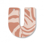 Polymer pendants U-shaped Light Peach Pink-Light Brown