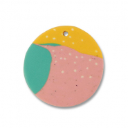 Polymer pendants round Green-Pink-Ochre Yellow