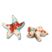 Beads Ceramic starfish Off White-Blue-Brown