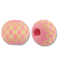 Wooden beads round 10mm pattern Pink-Natural